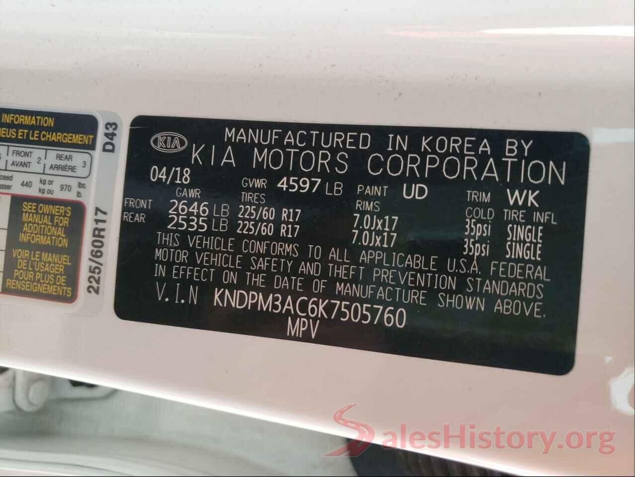 KNDPM3AC6K7505760 2019 KIA SPORTAGE