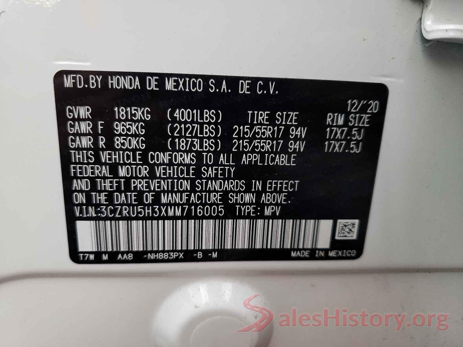 3CZRU5H3XMM716005 2021 HONDA HR-V