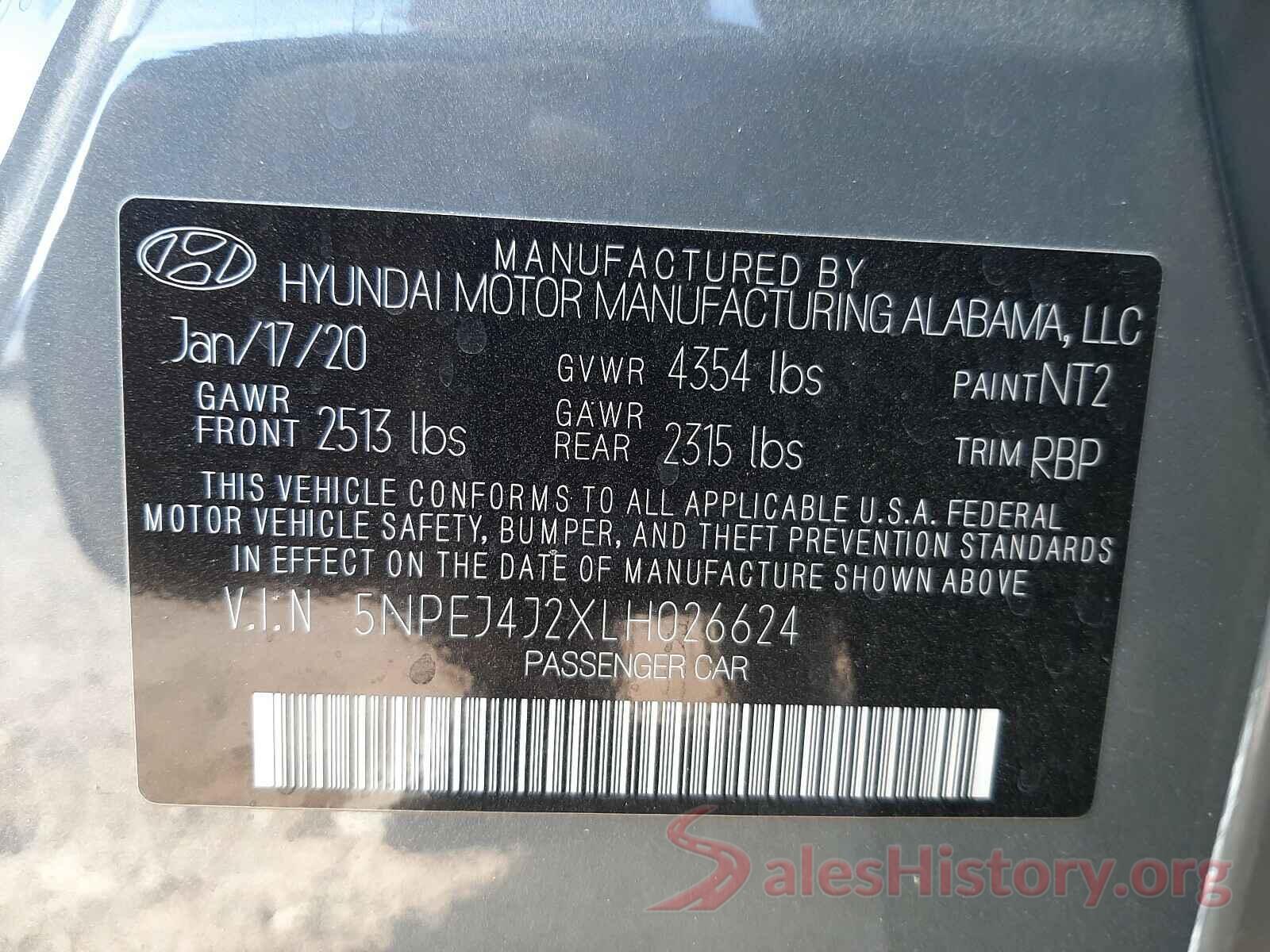 5NPEJ4J2XLH026624 2020 HYUNDAI SONATA