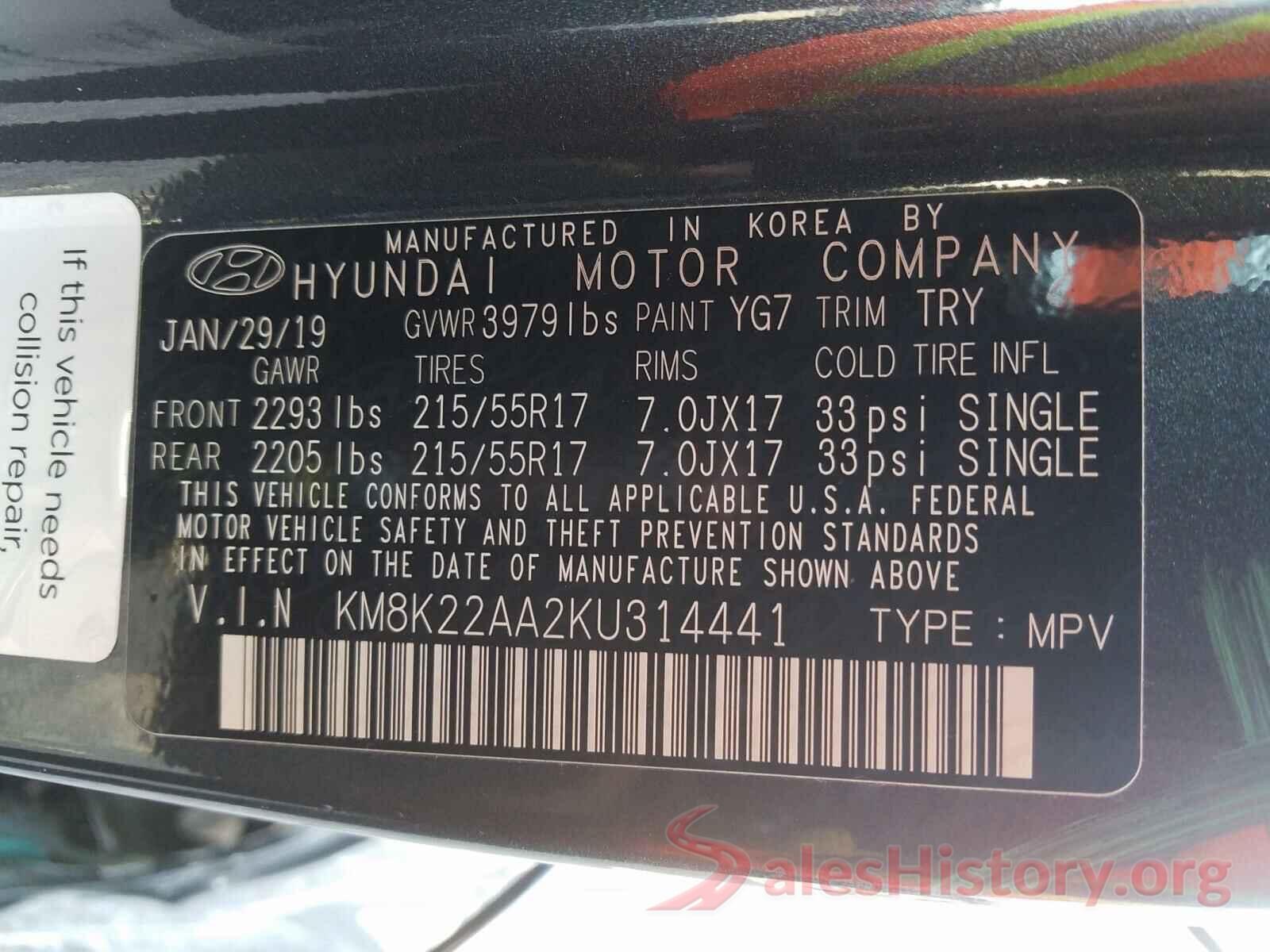 KM8K22AA2KU314441 2019 HYUNDAI KONA