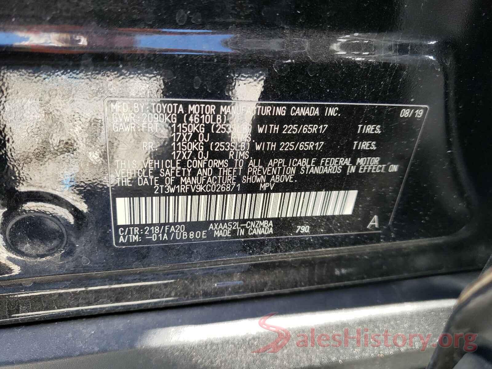 2T3W1RFV9KC026871 2019 TOYOTA RAV4