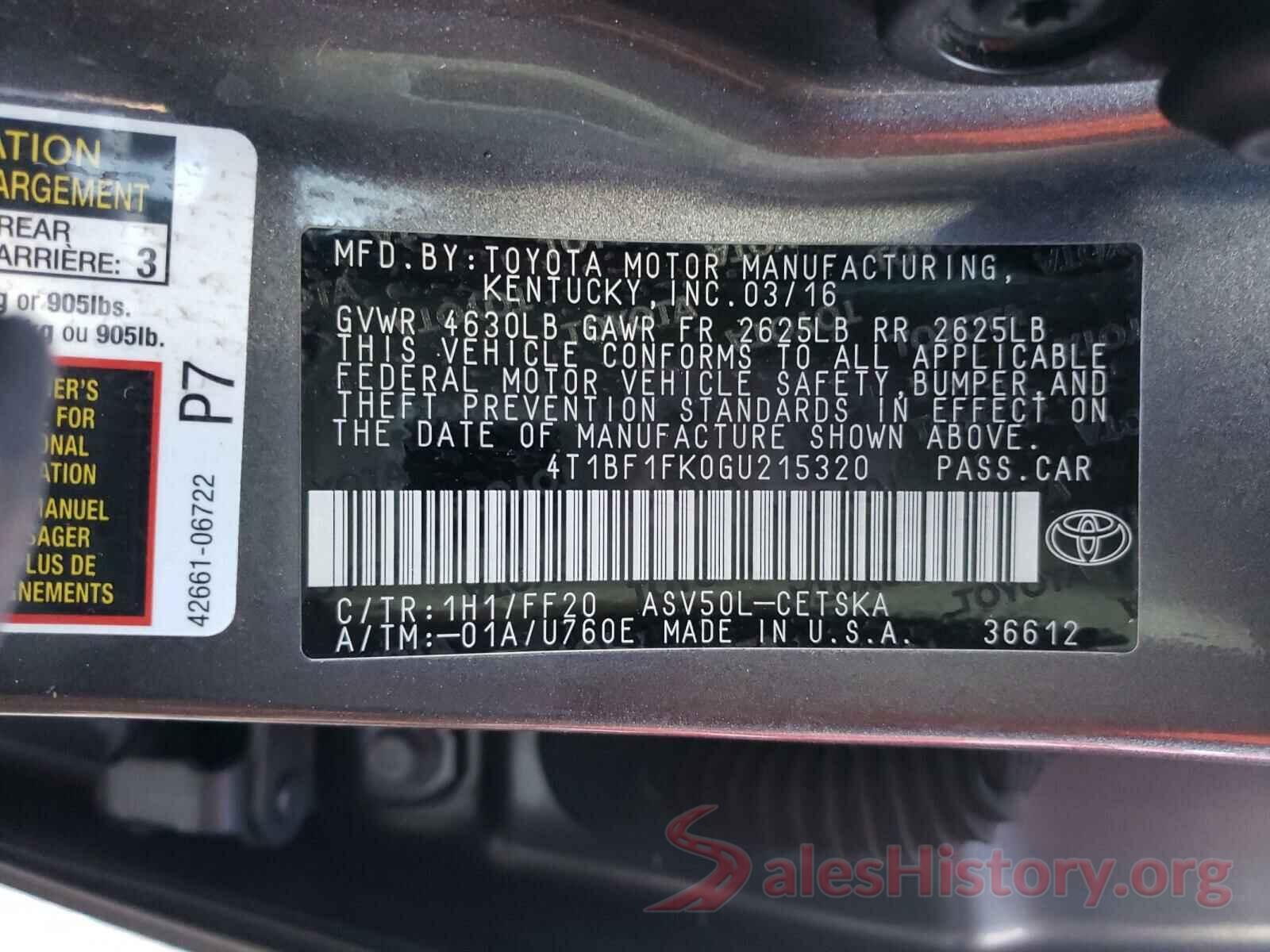 4T1BF1FK0GU215320 2016 TOYOTA CAMRY