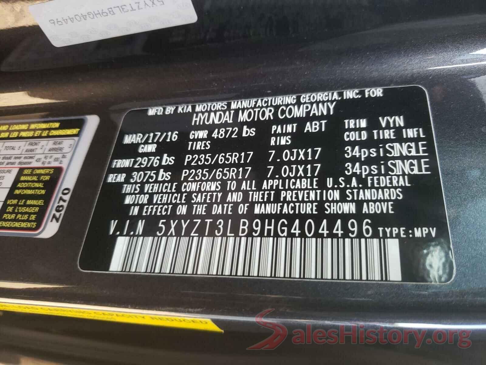 5XYZT3LB9HG404496 2017 HYUNDAI SANTA FE