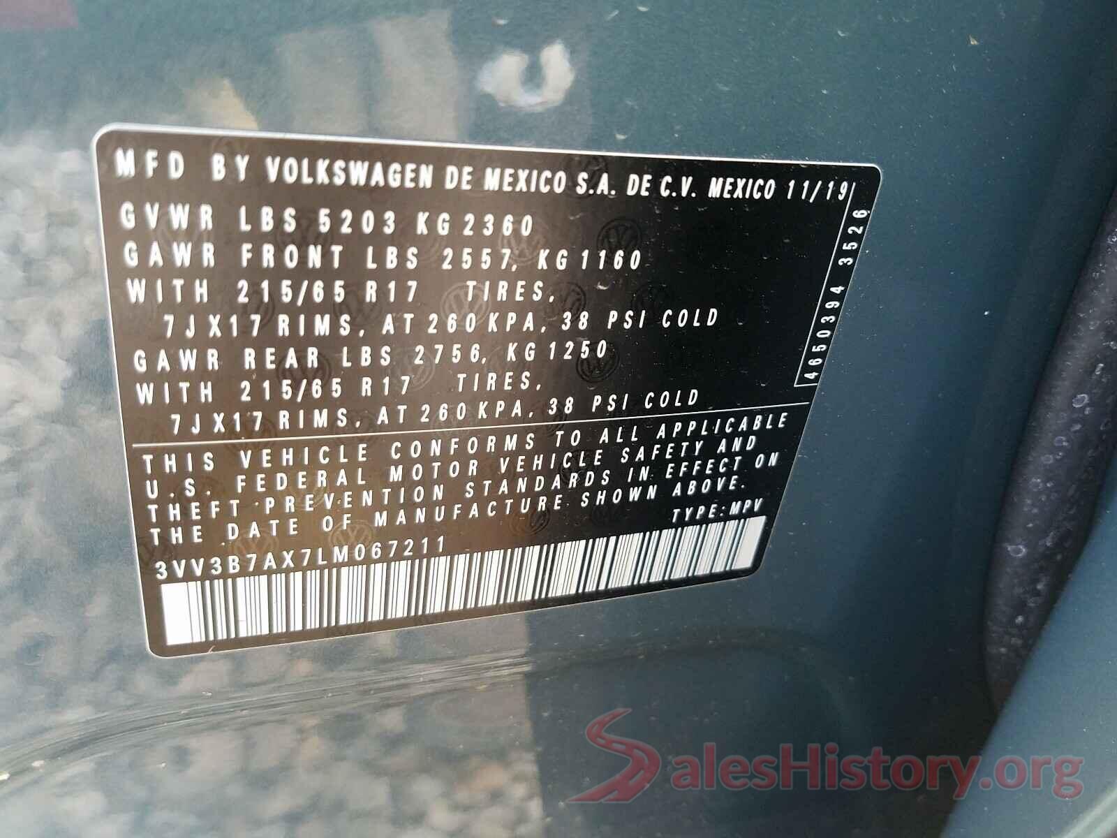 3VV3B7AX7LM067211 2020 VOLKSWAGEN TIGUAN