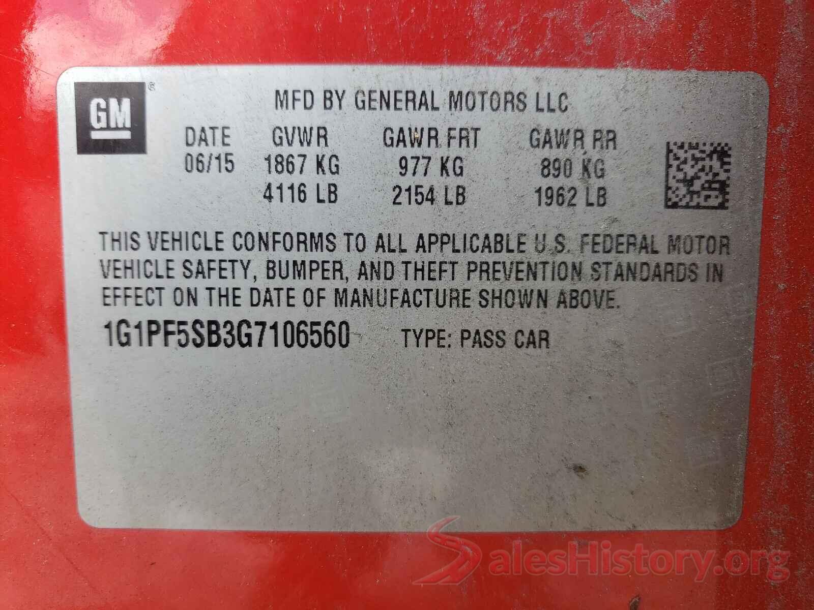 1G1PF5SB3G7106560 2016 CHEVROLET CRUZE