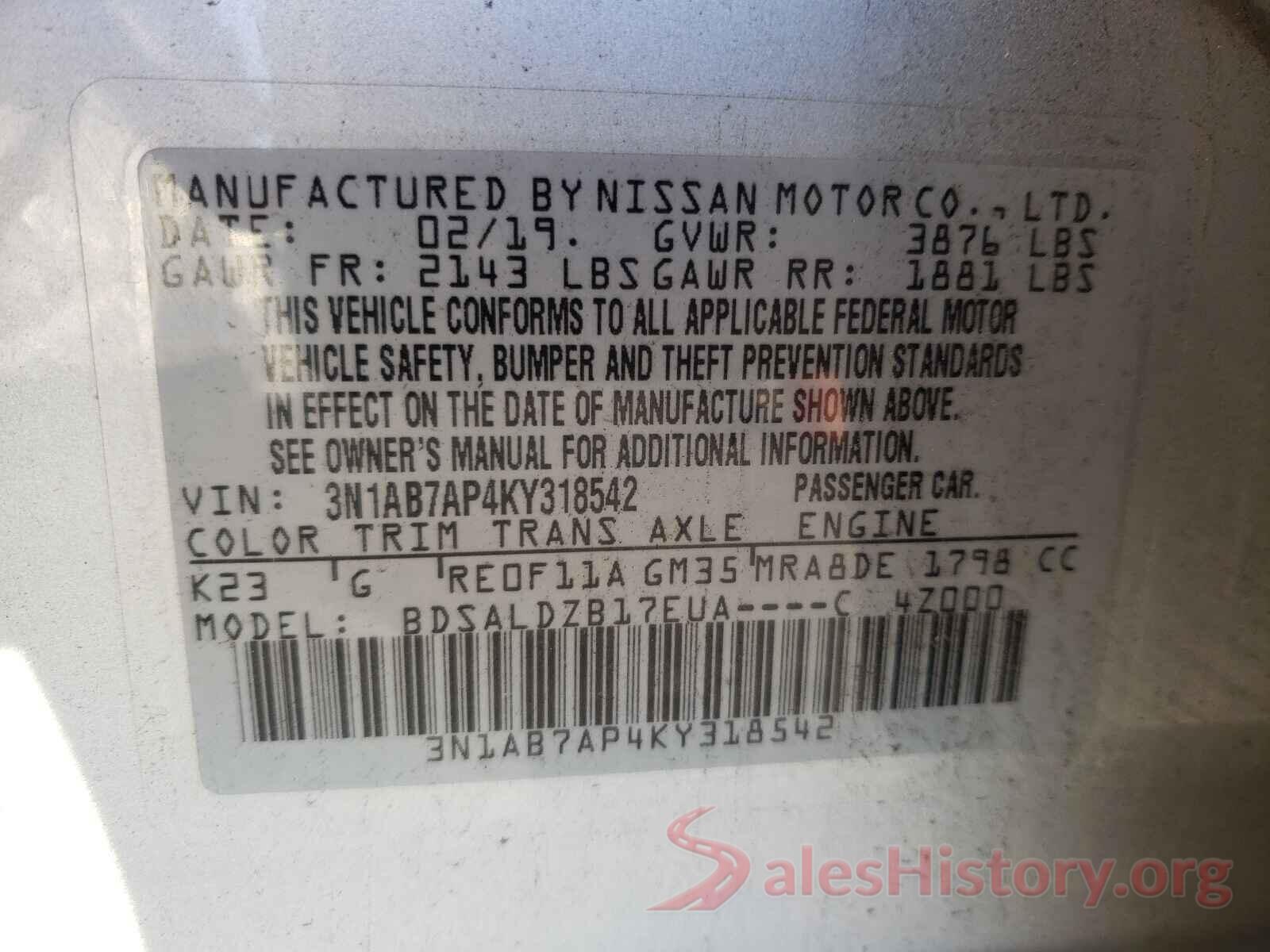 3N1AB7AP4KY318542 2019 NISSAN SENTRA