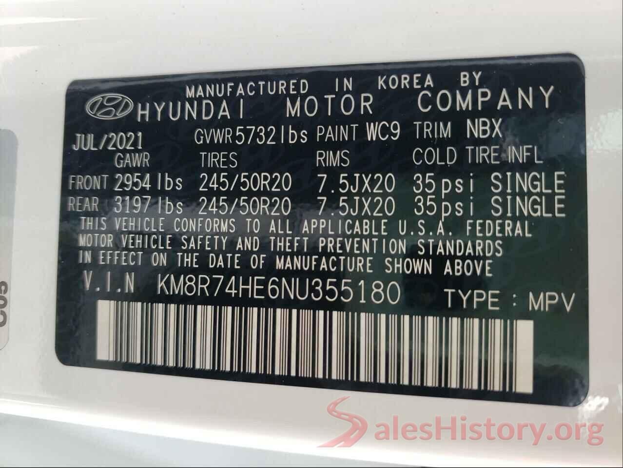 KM8R74HE6NU355180 2022 HYUNDAI PALISADE