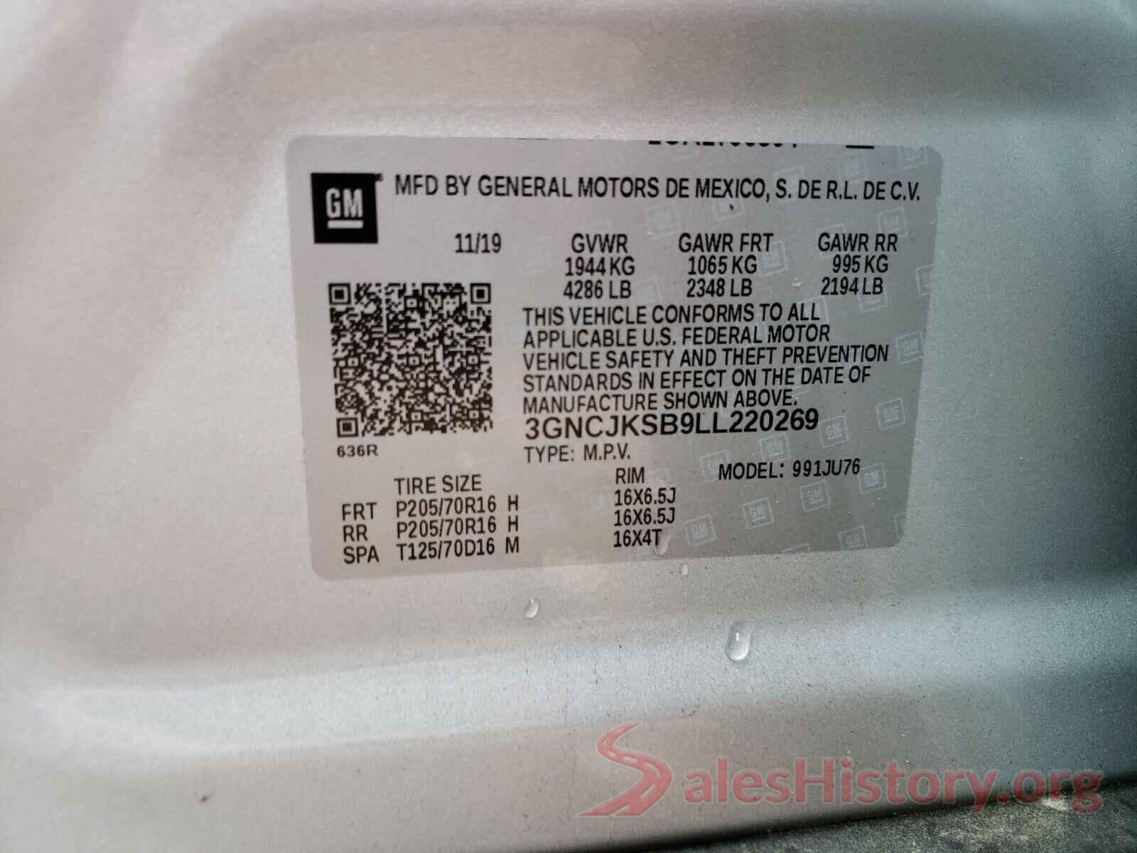 3GNCJKSB9LL220269 2020 CHEVROLET TRAX