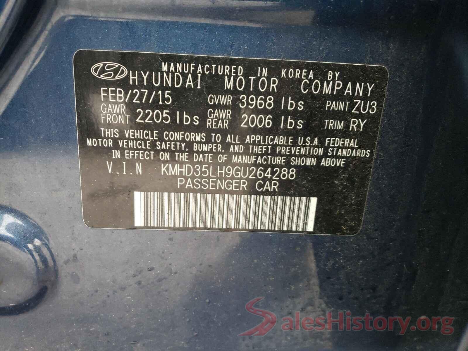 KMHD35LH9GU264288 2016 HYUNDAI ELANTRA