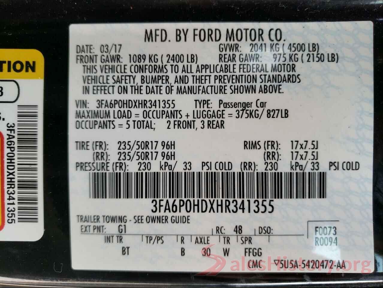 3FA6P0HDXHR341355 2017 FORD FUSION