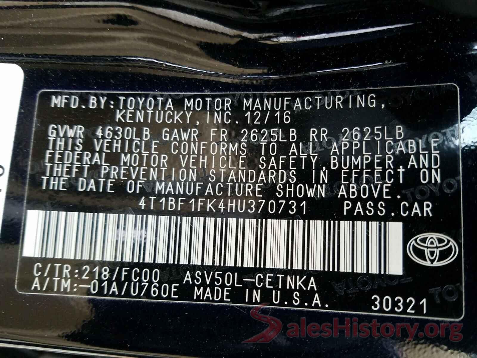 4T1BF1FK4HU370731 2017 TOYOTA CAMRY