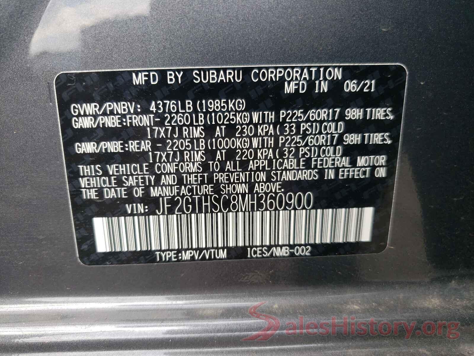 JF2GTHSC8MH360900 2021 SUBARU CROSSTREK