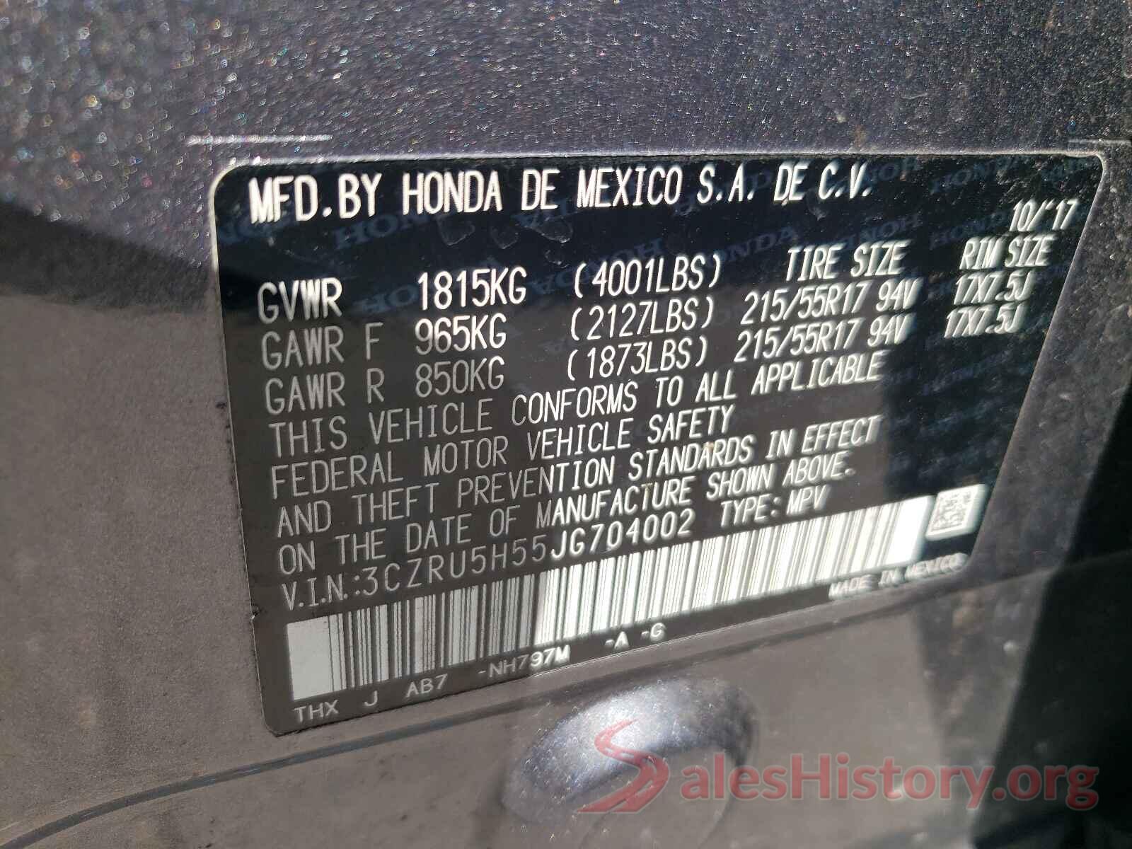 3CZRU5H55JG704002 2018 HONDA HR-V