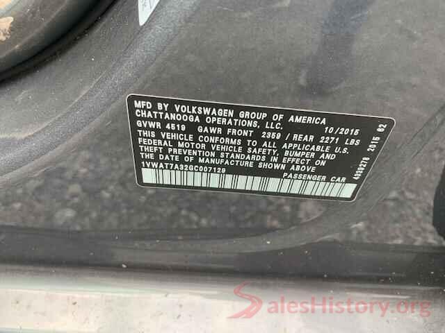 1VWAT7A32GC007129 2016 VOLKSWAGEN PASSAT