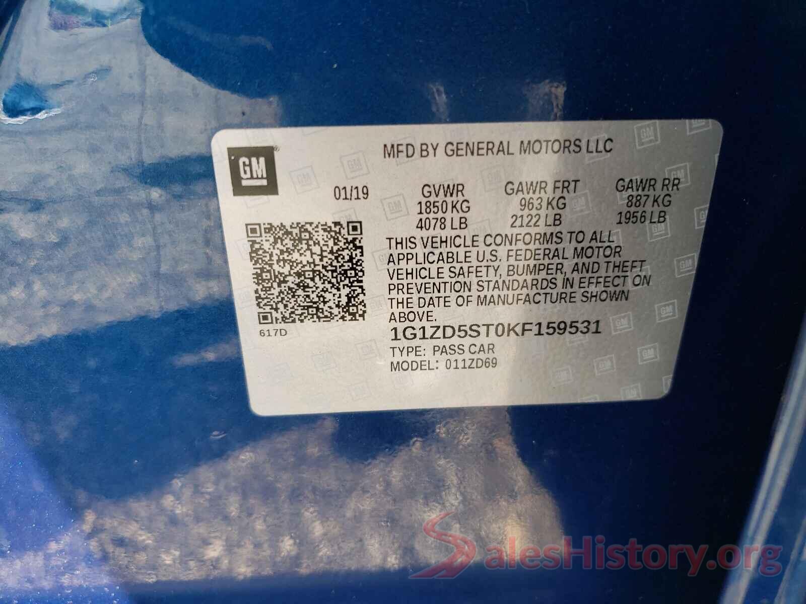 1G1ZD5ST0KF159531 2019 CHEVROLET MALIBU