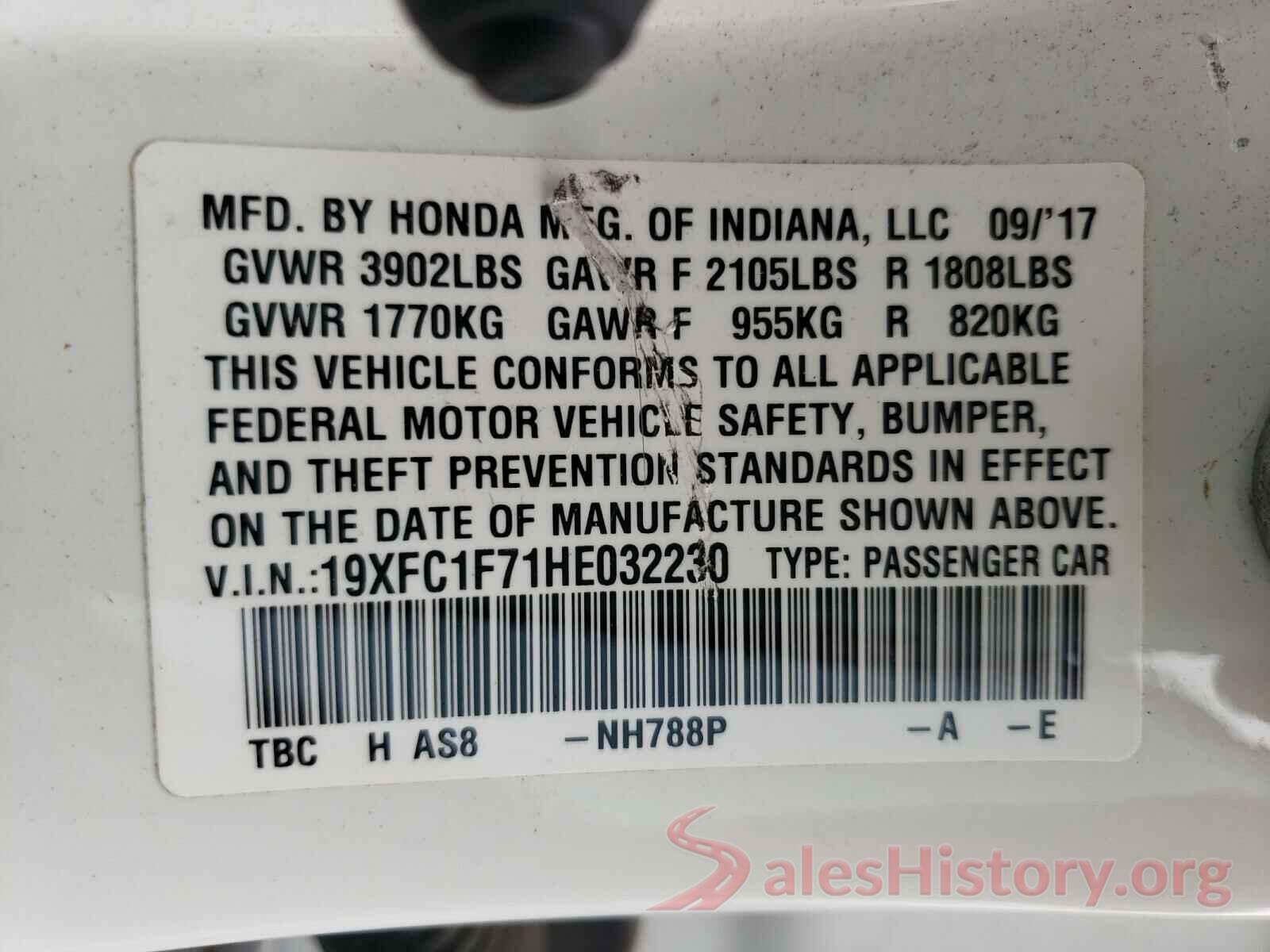 19XFC1F71HE032230 2017 HONDA CIVIC