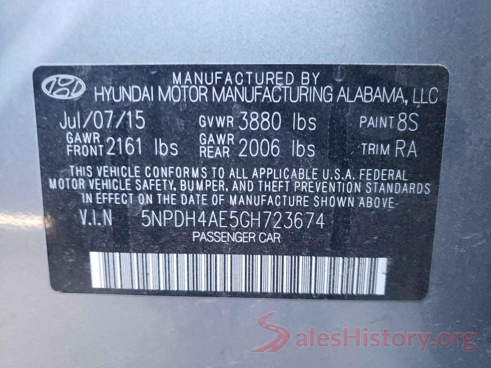 5NPDH4AE5GH723674 2016 HYUNDAI ELANTRA