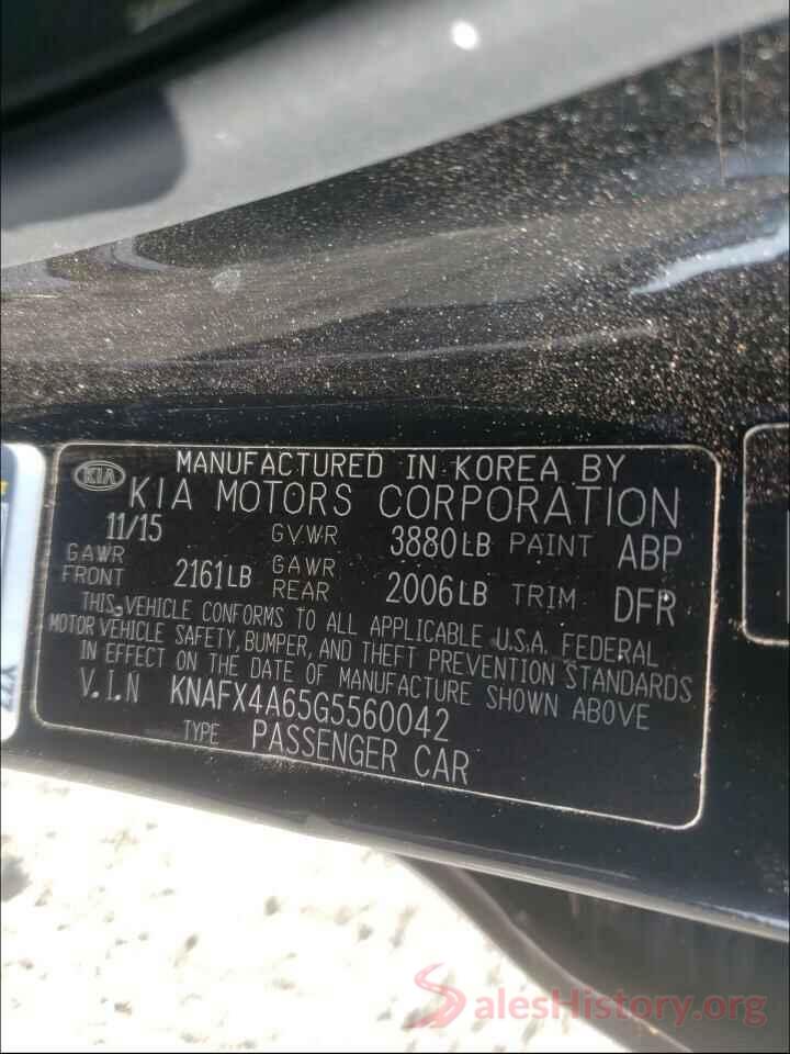 KNAFX4A65G5560042 2016 KIA FORTE