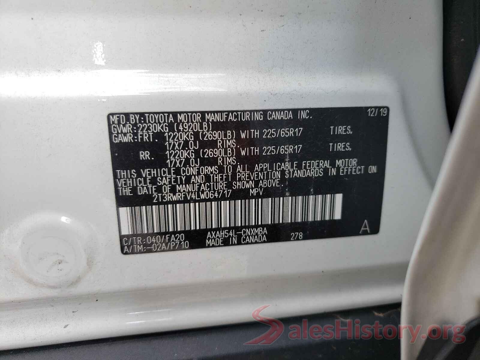 2T3RWRFV4LW064717 2020 TOYOTA RAV4