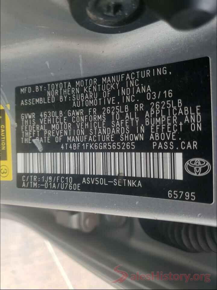 4T4BF1FK6GR565265 2016 TOYOTA CAMRY