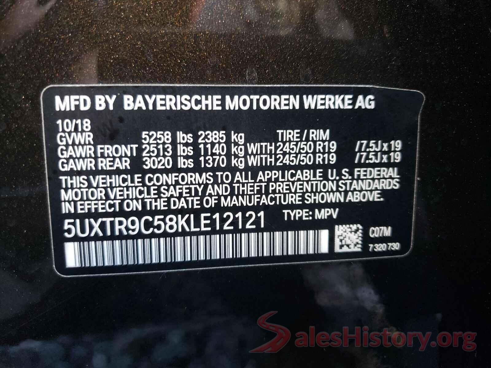 5UXTR9C58KLE12121 2019 BMW X3