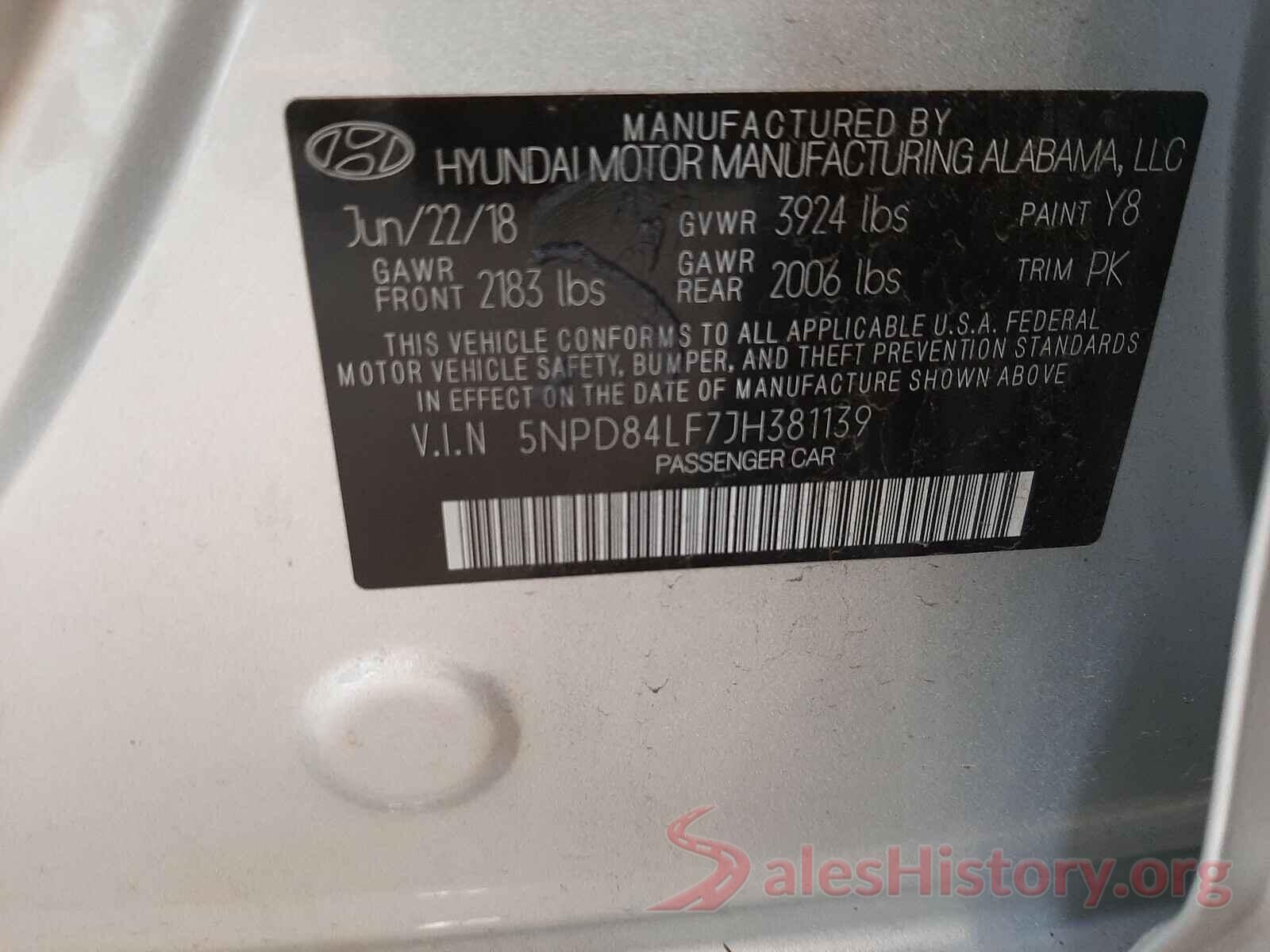 5NPD84LF7JH381139 2018 HYUNDAI ELANTRA