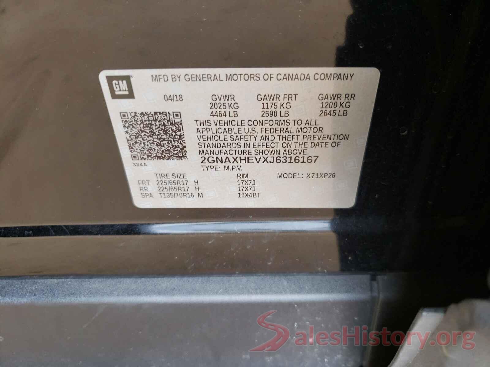 2GNAXHEVXJ6316167 2018 CHEVROLET EQUINOX