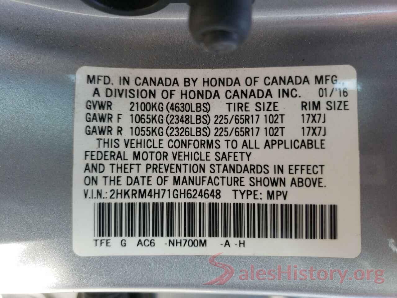 2HKRM4H71GH624648 2016 HONDA CRV