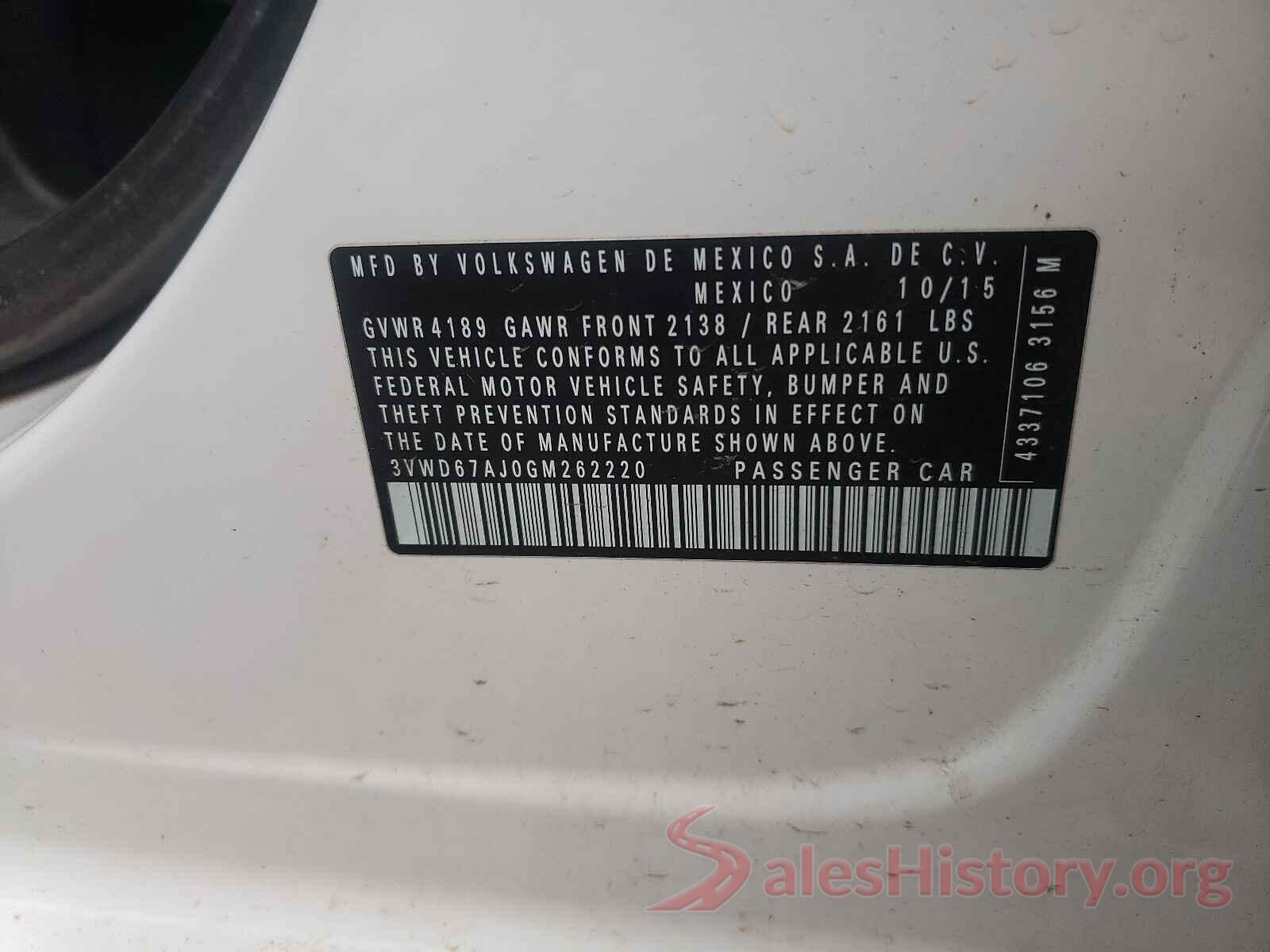 3VWD67AJ0GM262220 2016 VOLKSWAGEN JETTA