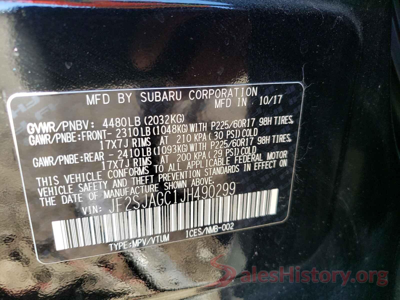 JF2SJAGC1JH490299 2018 SUBARU FORESTER