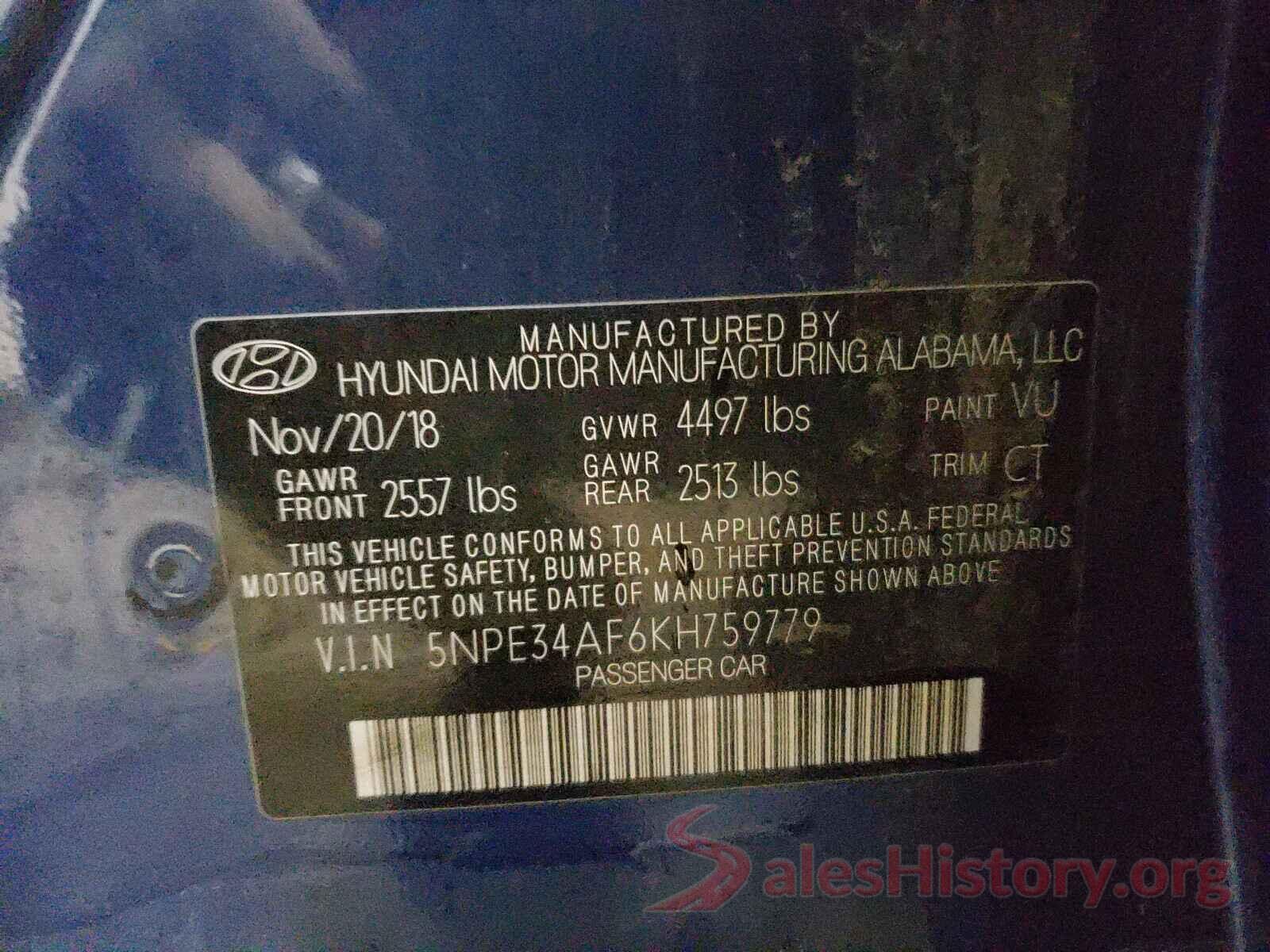 5NPE34AF6KH759779 2019 HYUNDAI SONATA