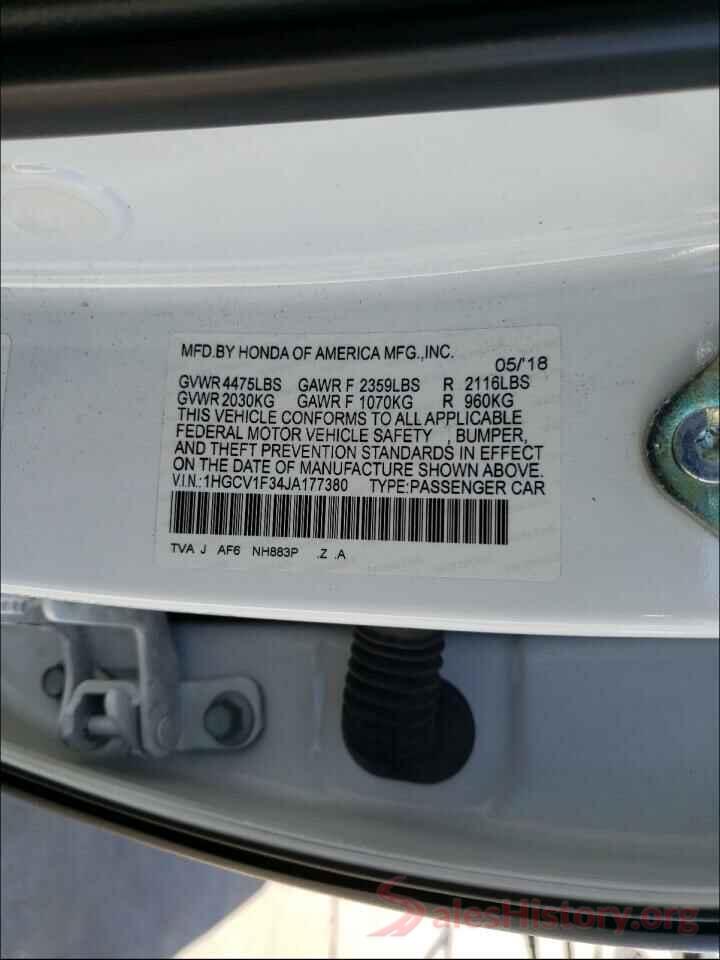 1HGCV1F34JA177380 2018 HONDA ACCORD