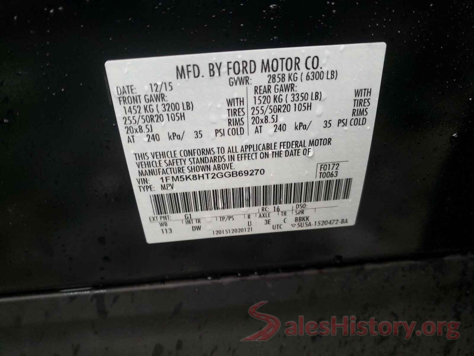 1FM5K8HT2GGB69270 2016 FORD EXPLORER