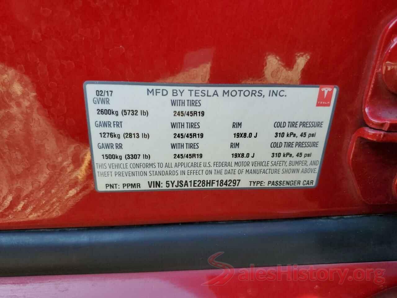 5YJSA1E28HF184297 2017 TESLA MODEL S