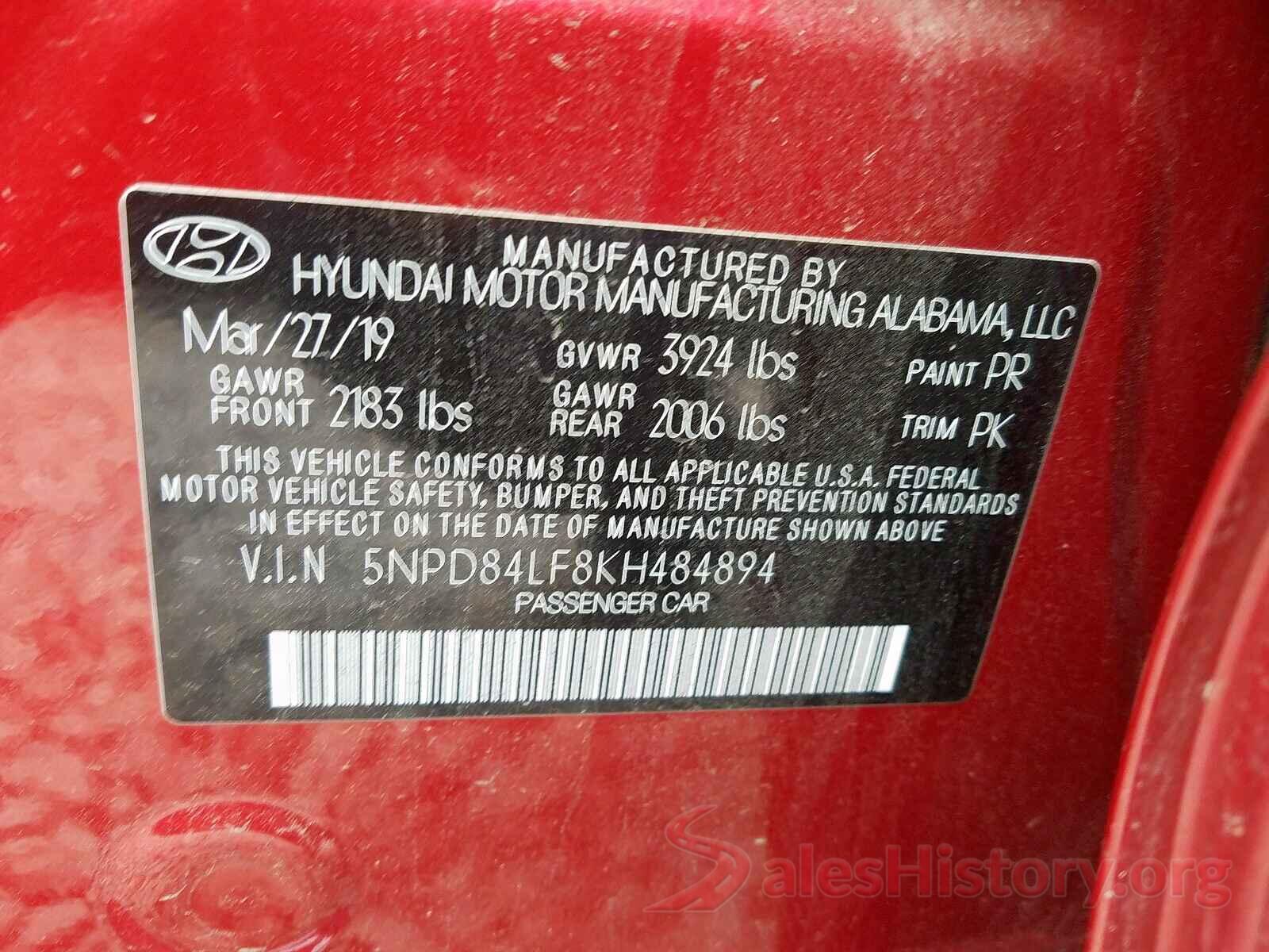 5NPD84LF8KH484894 2019 HYUNDAI ELANTRA