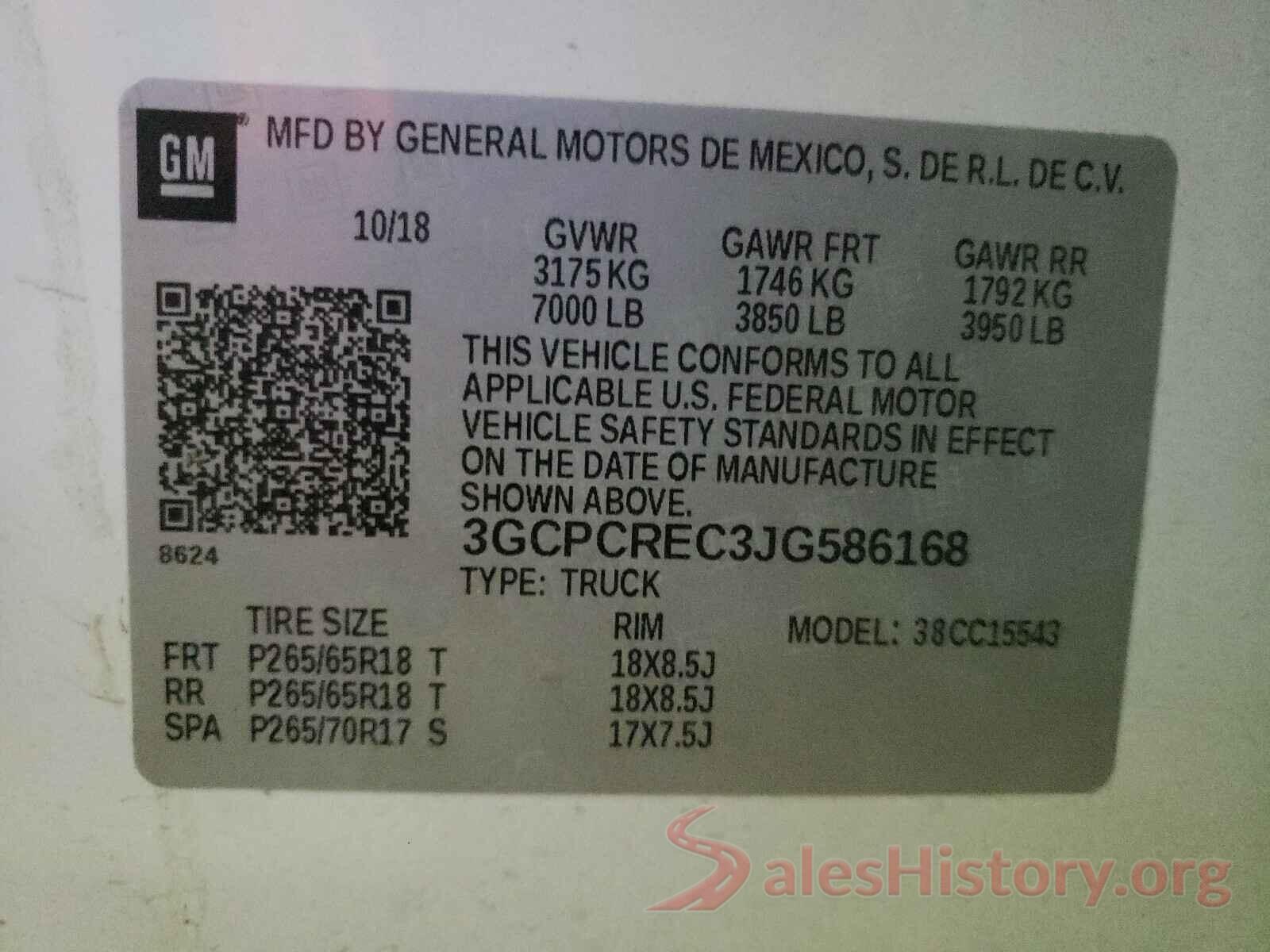 3GCPCREC3JG586168 2018 CHEVROLET SILVERADO