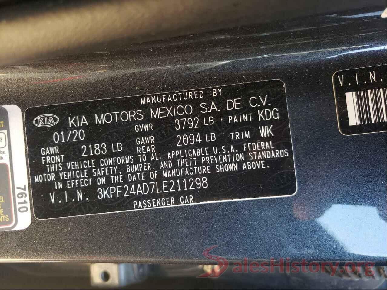 3KPF24AD7LE211298 2020 KIA FORTE