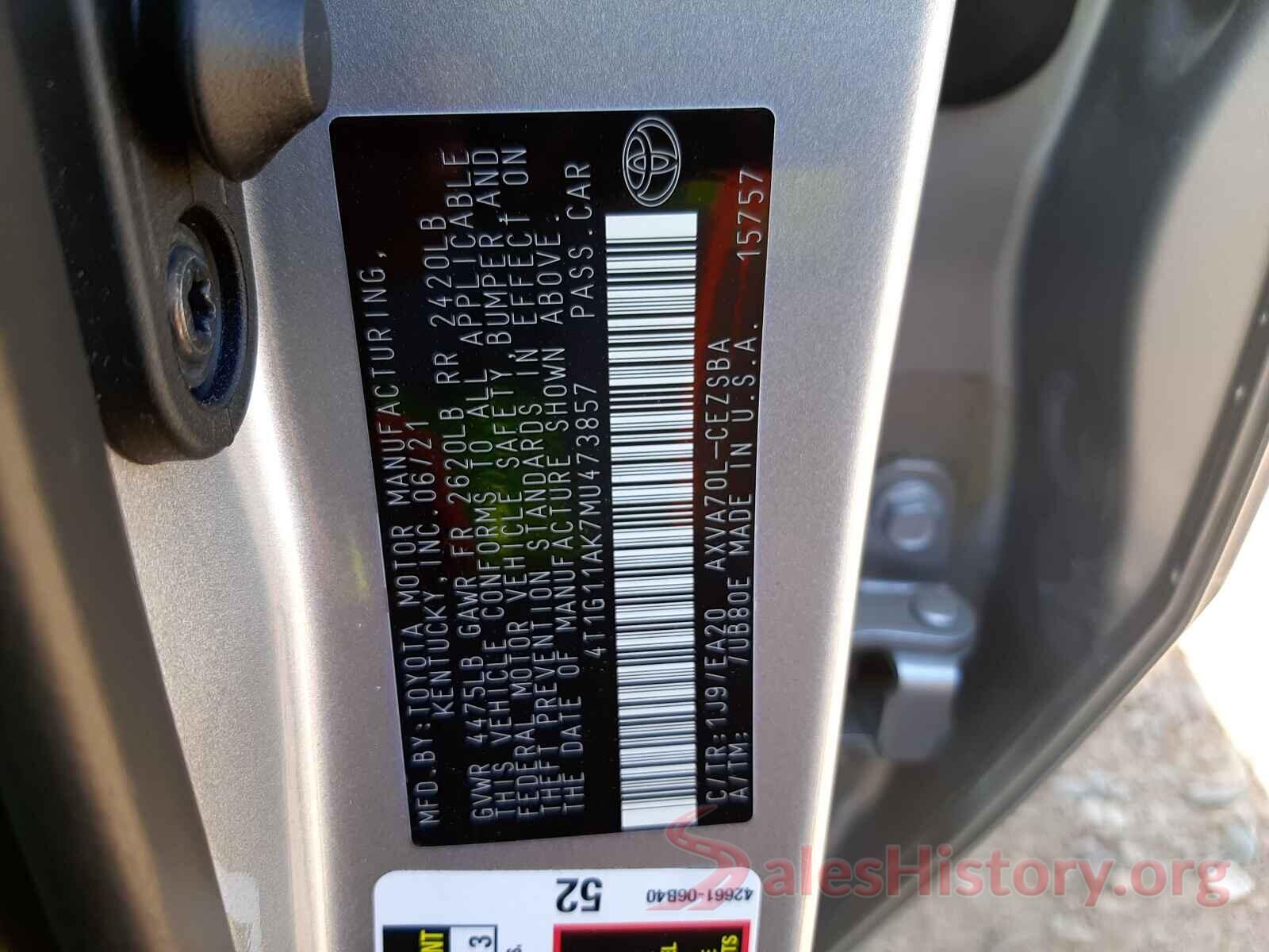 4T1G11AK7MU473857 2021 TOYOTA CAMRY