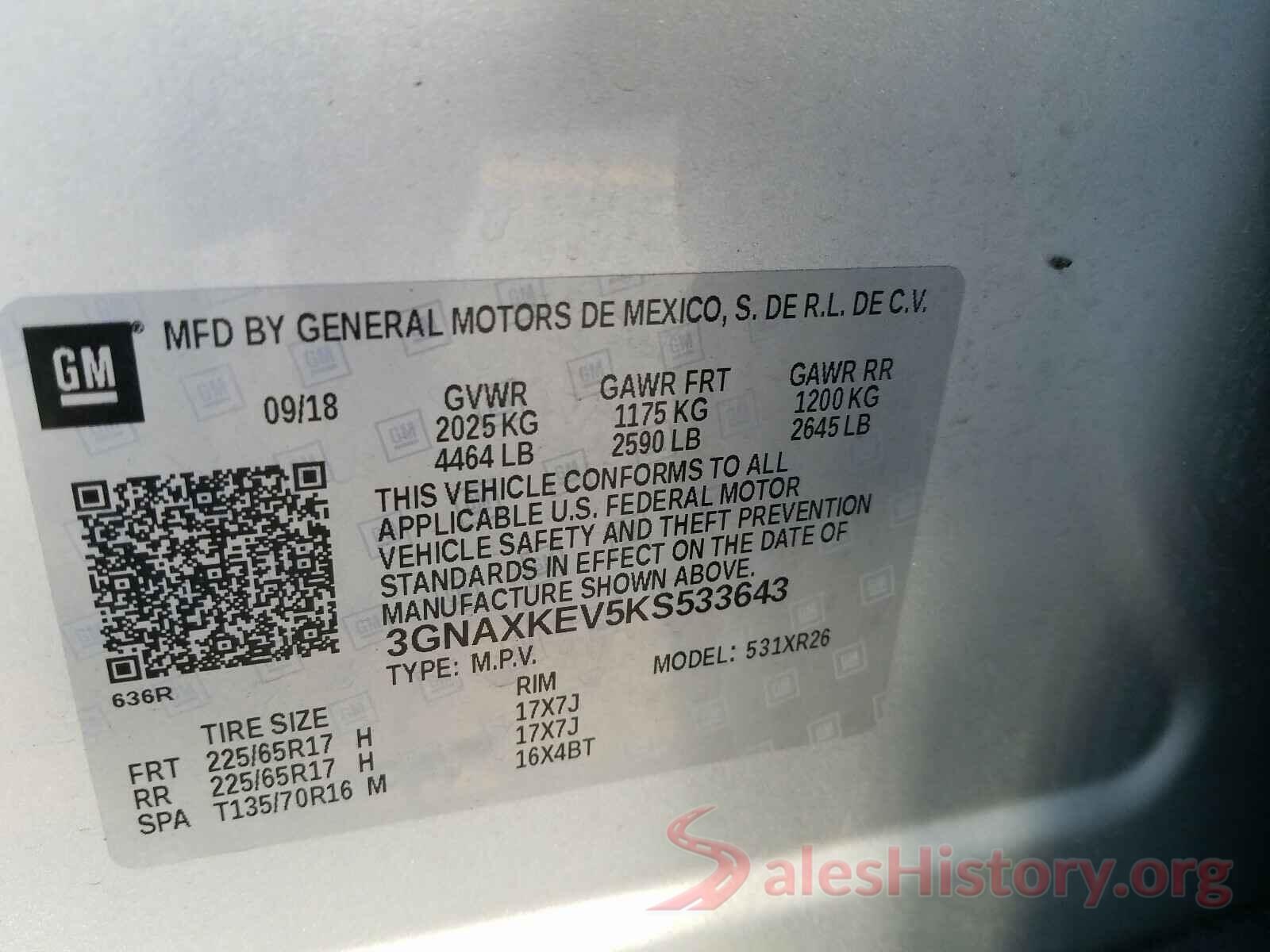 3GNAXKEV5KS533643 2019 CHEVROLET EQUINOX