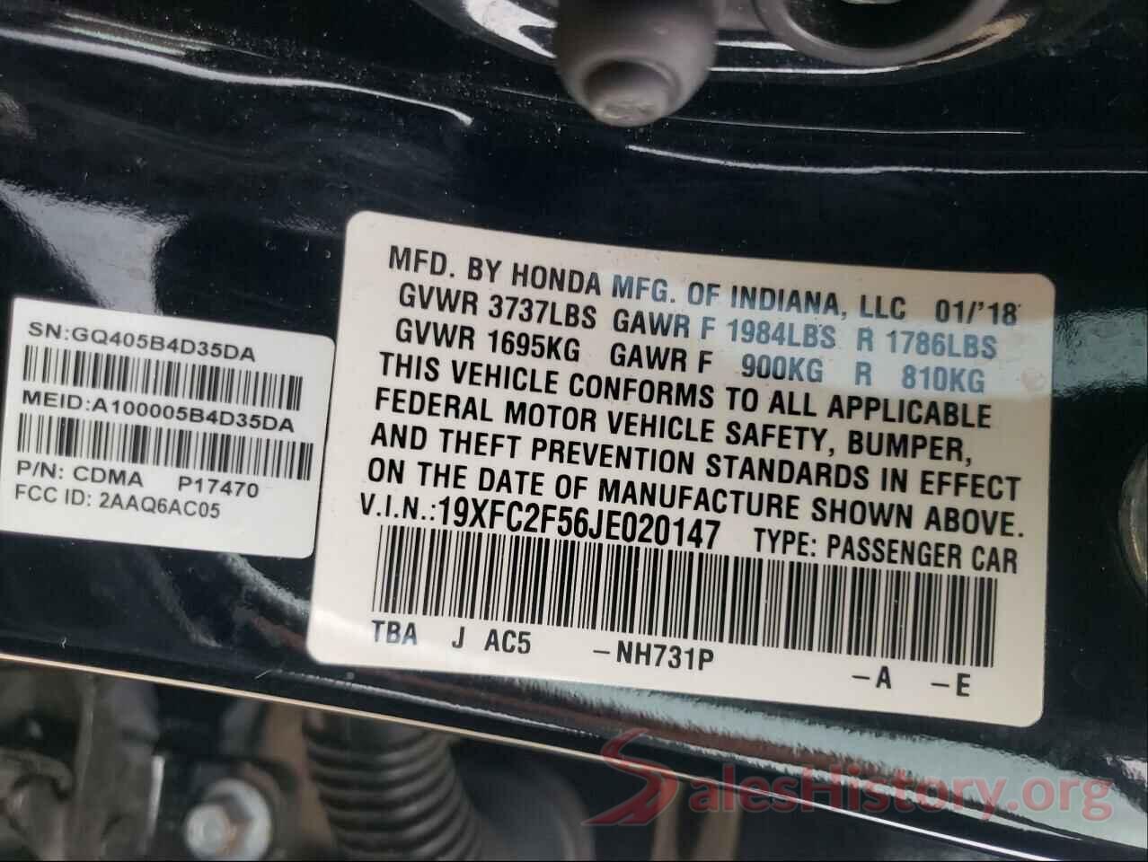 19XFC2F56JE020147 2018 HONDA CIVIC