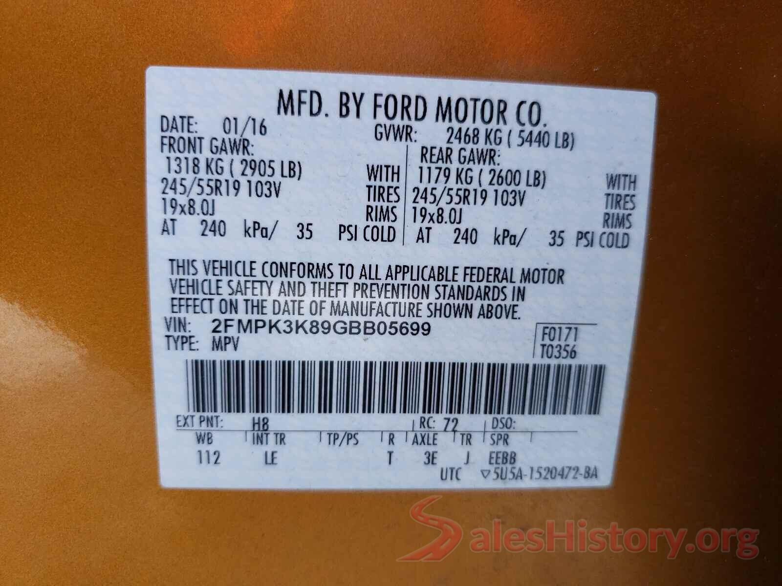 2FMPK3K89GBB05699 2016 FORD EDGE