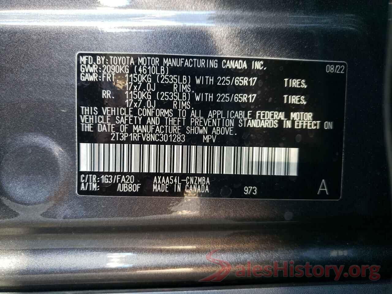 2T3P1RFV8NC301283 2022 TOYOTA RAV4