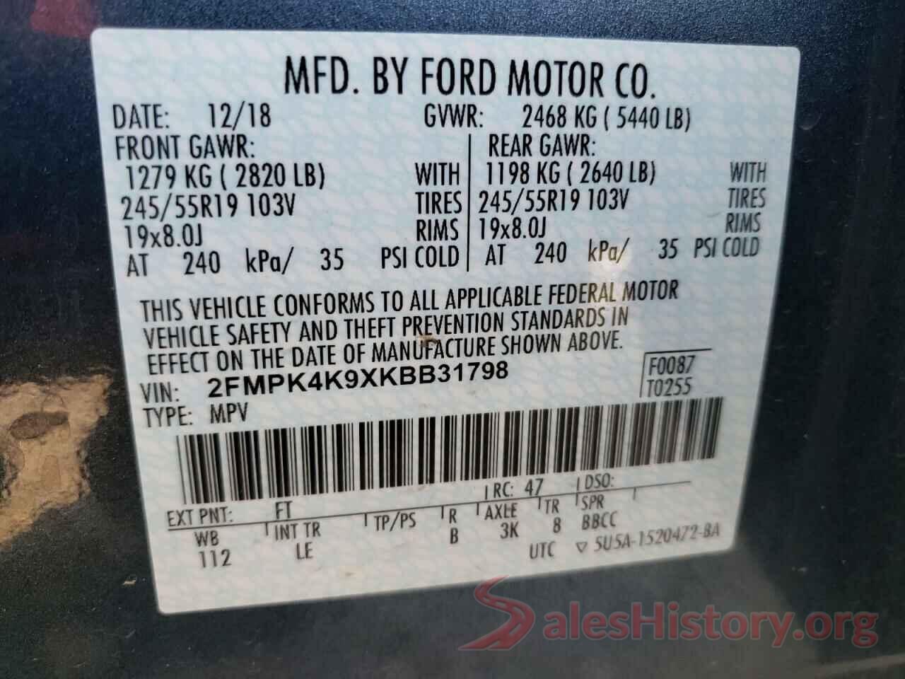 2FMPK4K9XKBB31798 2019 FORD EDGE