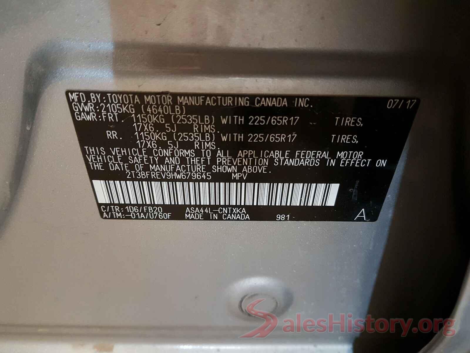 2T3BFREV9HW679645 2017 TOYOTA RAV4