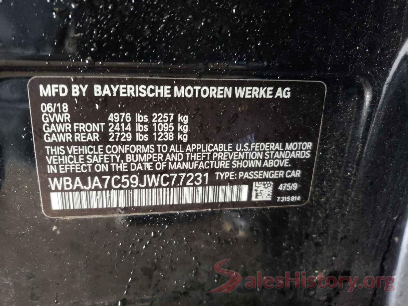 WBAJA7C59JWC77231 2018 BMW 5 SERIES