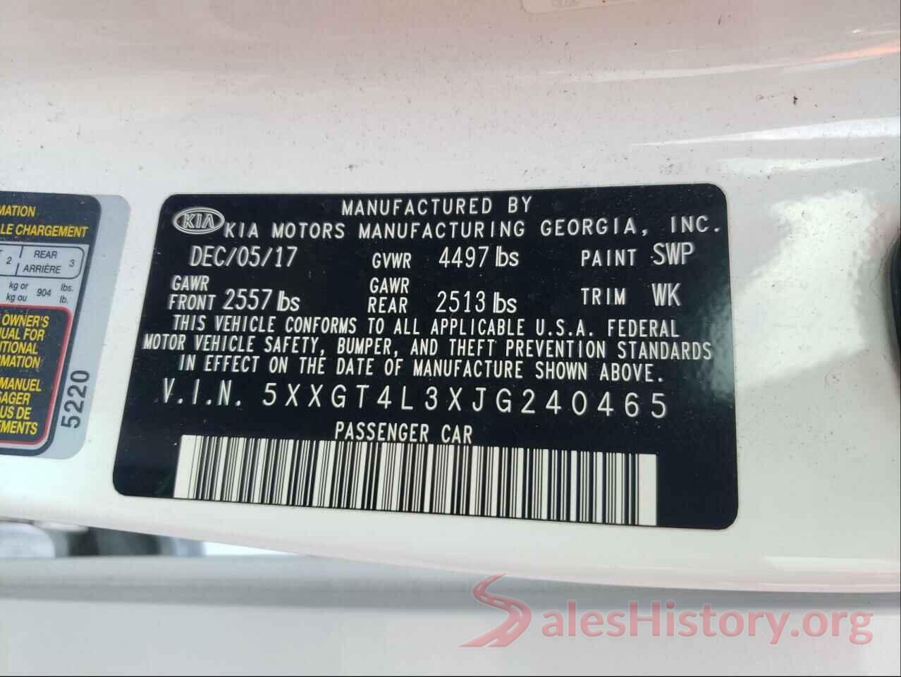 5XXGT4L3XJG240465 2018 KIA OPTIMA