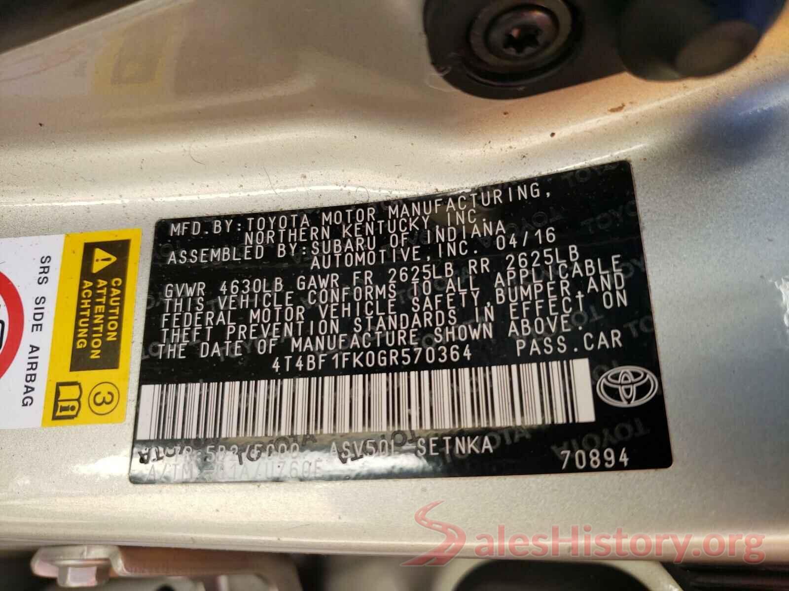 4T4BF1FK0GR570364 2016 TOYOTA CAMRY