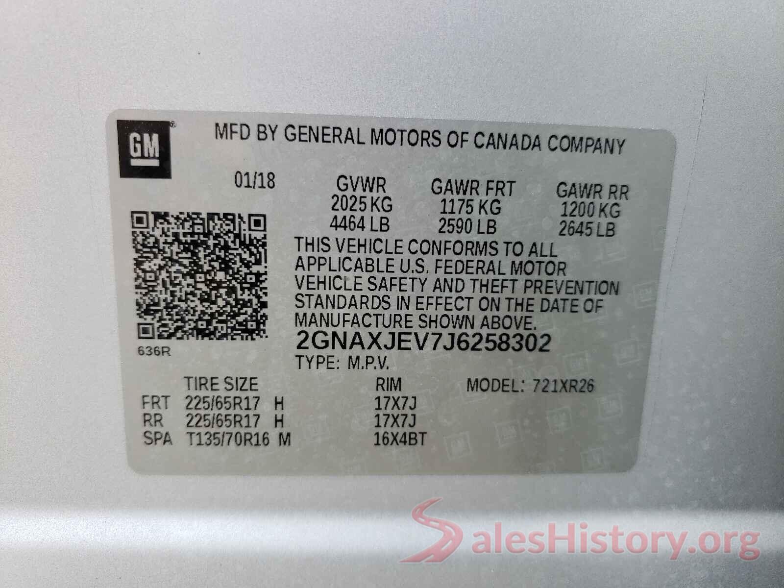 2GNAXJEV7J6258302 2018 CHEVROLET EQUINOX