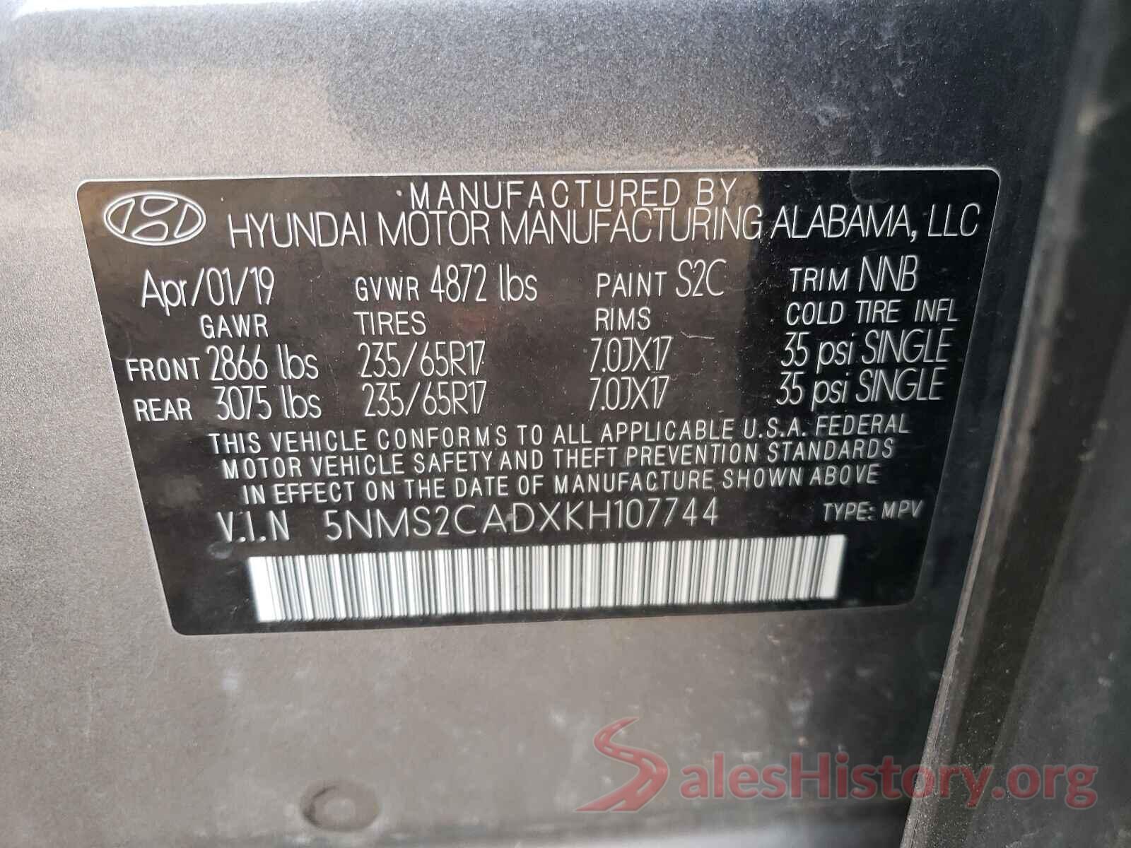 5NMS2CADXKH107744 2019 HYUNDAI SANTA FE