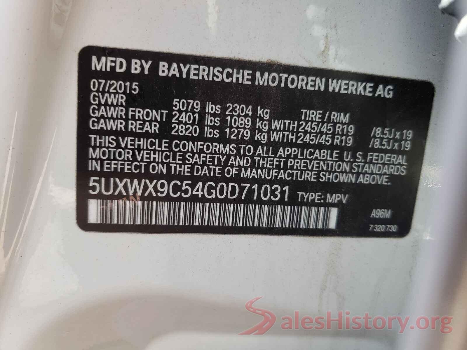 5UXWX9C54G0D71031 2016 BMW X3